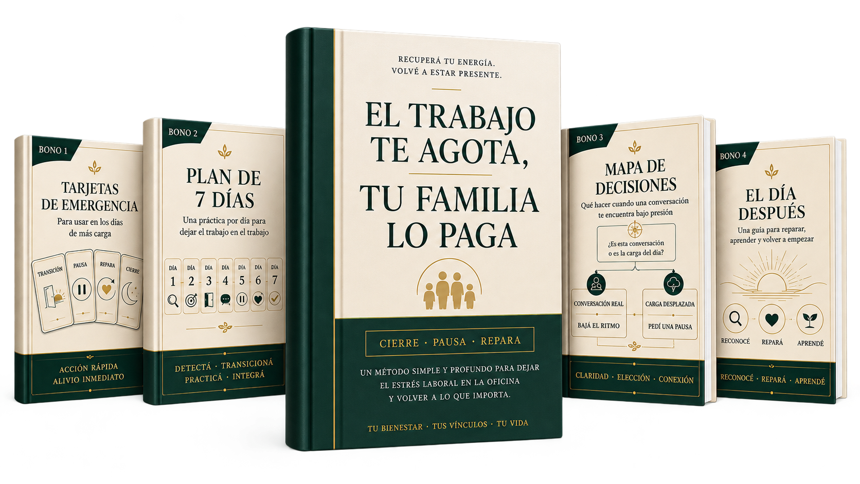 Pack completo: ebook El trabajo te agota, tu familia lo paga + 4 bonos digitales